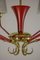 Lampadario Mid-Century a sei luci rosso e oro di Stilnovo, Italia, anni '50, Immagine 19