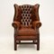 Child-Size Antique Leather & Mahogany Wing Back Armchair 3