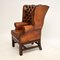Child-Size Antique Leather & Mahogany Wing Back Armchair, Image 2