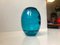 Ovoid Turquoise Glass Vase with Optical Stripes by Holmegaard, 1950s 2