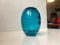 Vase Ovoïde Turquoise en Verre avec Rayures Optiques par Holmegaard, 1950s 2