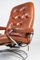 Danish Lounge Chair in Red Leather with Metal Frame, 1960s 3