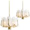 Large Glass Leaves Brass Chandelier by Carl Fagerlund for Orrefors, Set of 2, Image 2