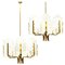 Large Glass Leaves Brass Chandelier by Carl Fagerlund for Orrefors, Set of 2 1