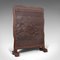 Antique Edwardian Arts and Crafts Embossed Fireplace Screen in Oak & Leather, Image 2