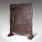 Antique Edwardian Arts and Crafts Embossed Fireplace Screen in Oak & Leather, Image 3