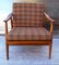 Vintage Club Chair with a Brown Beech Frame & Patterned Wool Cushion from Bergmann, 1970s, Imagen 4