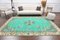 Vintage Turkish Oriental Handmade Green Oushak Wool Hallway Rug with Farmhouse Decor 3