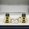 Berca Hand Enameled Bee Shaped White Agate Yellow Gold Cufflinks, Set of 2 2