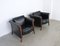 Black Leather Esprit Armchairs, France, 1980s, Set of 2 3