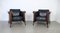 Black Leather Esprit Armchairs, France, 1980s, Set of 2 1