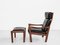 Mid-Century Danish Lounge Chair and Ottoman in Teak and Leather by Illum Wikkelsø for Niels Eilersen, Set of 2 3