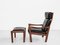 Mid-Century Danish Lounge Chair and Ottoman in Teak and Leather by Illum Wikkelsø for Niels Eilersen, Set of 2, Image 3