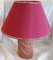 Vintage Table Lamp with Handmade Ceramic Column Base, Relief Decoration & Red Fabric Shade by Franke, 1977 1