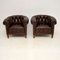 Antique Swedish Leather Chesterfield Armchairs, Set of 2 2