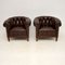 Antique Swedish Leather Chesterfield Armchairs, Set of 2, Image 2