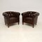 Antique Swedish Leather Chesterfield Armchairs, Set of 2 1