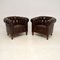Antique Swedish Leather Chesterfield Armchairs, Set of 2, Image 1