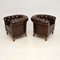 Antique Swedish Leather Chesterfield Armchairs, Set of 2 6