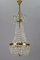 Vintage Brass and Crystal Glass Basket Chandelier, Immagine 1