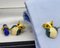 Beige, Yellow & Green Hand-Enameled & Inlaid Owl Cufflinks in Lapis-Lazuli & Gold from Berca 6
