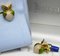Beige, Yellow & Green Hand-Enameled & Inlaid Owl Cufflinks in Lapis-Lazuli & Gold from Berca 13