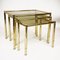 Brass Plated Bamboo Nesting Tables with Smoked Glass, 1970s, Set of 3, Immagine 1