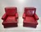 Red Leather Armchairs with Ottomans, 1960s, Set of 4 4