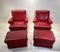 Red Leather Armchairs with Ottomans, 1960s, Set of 4 1