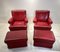 Red Leather Armchairs with Ottomans, 1960s, Set of 4, Image 1