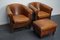 Vintage Dutch Cognac Leather Club Chairs with Footstool, Set of 3 3