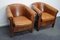 Vintage Dutch Cognac Leather Club Chairs with Footstool, Set of 3 2