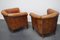 Vintage Dutch Cognac Leather Club Chairs with Footstool, Set of 3 8