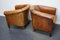 Vintage Dutch Cognac Leather Club Chairs with Footstool, Set of 3 5
