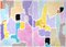 Abstract Blooming Flowers in Pastel Tones, Art Deco Painting Diptych, Paper, 2021 1