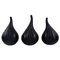 Drop-Shaped Vases in Black Murano Art Glass by Renzo Stellon for Salviati, Set of 3 1