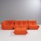 Togo Orange Modular Sofa and Footstool by Michel Ducaroy for Ligne Roset, Set of 4 3