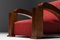 French Art Deco Lounge Chairs in Red Striped Velvet with Swoosh Armrests, Set of 2 10