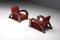 Fauteuils Art Déco en Velours Rayé Rouge avec Accoudoirs Swoosh, Set de 2 3