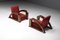French Art Deco Lounge Chairs in Red Striped Velvet with Swoosh Armrests, Set of 2, Image 3