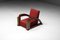 Fauteuils Art Déco en Velours Rayé Rouge avec Accoudoirs Swoosh, Set de 2 5