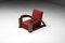 Französische Art Deco Sessel aus Rot gestreiftem Samt mit Swoosh Armlehnen, 2er Set 5