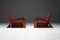 Französische Art Deco Sessel aus Rot gestreiftem Samt mit Swoosh Armlehnen, 2er Set 4