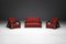 French Art Deco Lounge Chairs in Red Striped Velvet with Swoosh Armrests, Set of 2 14