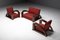 French Art Deco Lounge Chairs in Red Striped Velvet with Swoosh Armrests, Set of 2 16