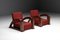 Französische Art Deco Sessel aus Rot gestreiftem Samt mit Swoosh Armlehnen, 2er Set 2