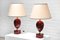 Red Lacquered Table Lamps by Philippe Barbier, France, 1970s, Set of 2 1