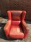 Vintage Italian Red Bull Leather Bergere Armchair, 1970s 15