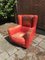 Vintage Italian Red Bull Leather Bergere Armchair, 1970s 3