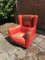 Vintage Italian Red Bull Leather Bergere Armchair, 1970s, Image 3
